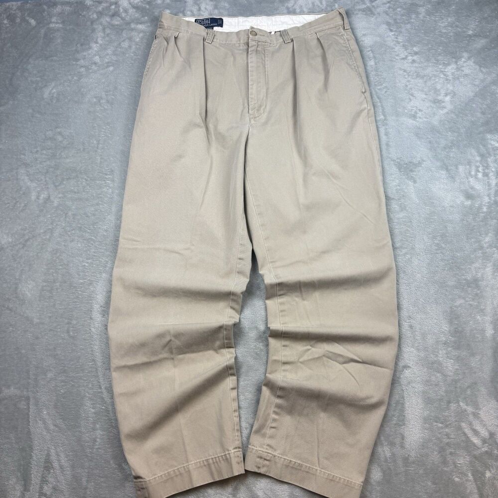 Vintage Polo Ralph Lauren Andrew Pant Mens 35x32 Double Pleated Chino Preppy